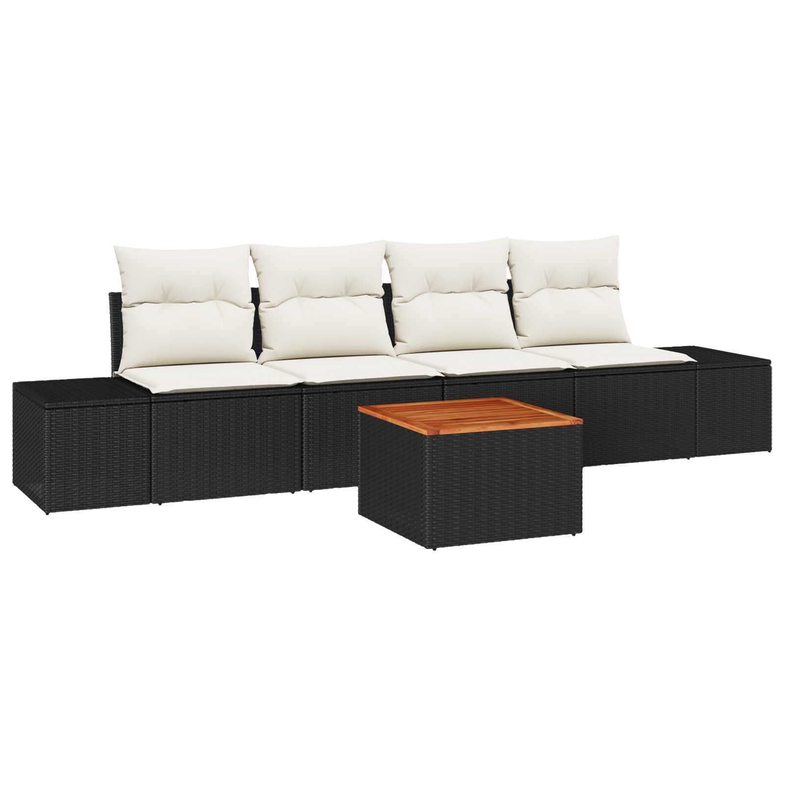vidaXL Conjunto de Sofá de Jardim 5 Peças Preto e Creme Vime Pe - 2863113987