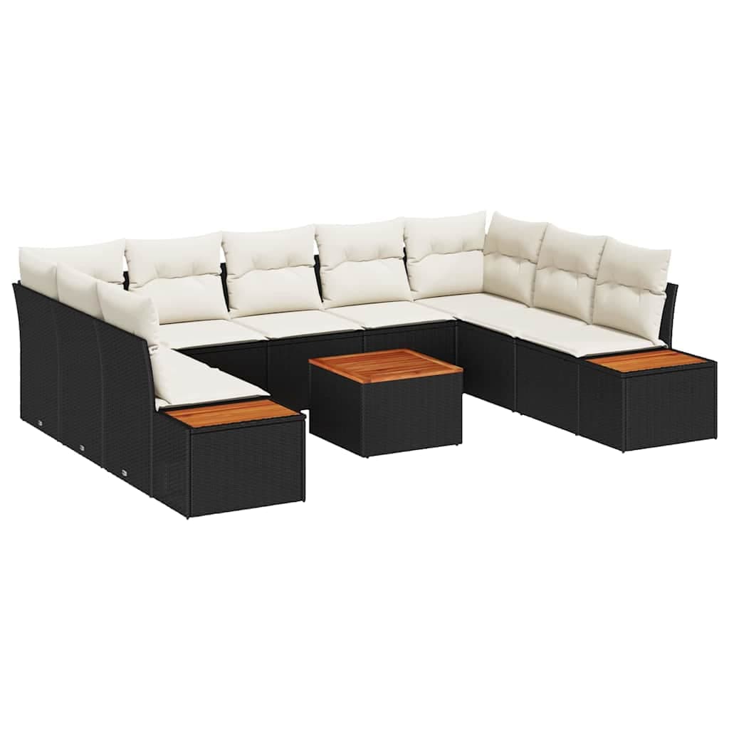 vidaXL Conjunto de Sofá de Jardim 5 pcs Preto e Creme Polirattan