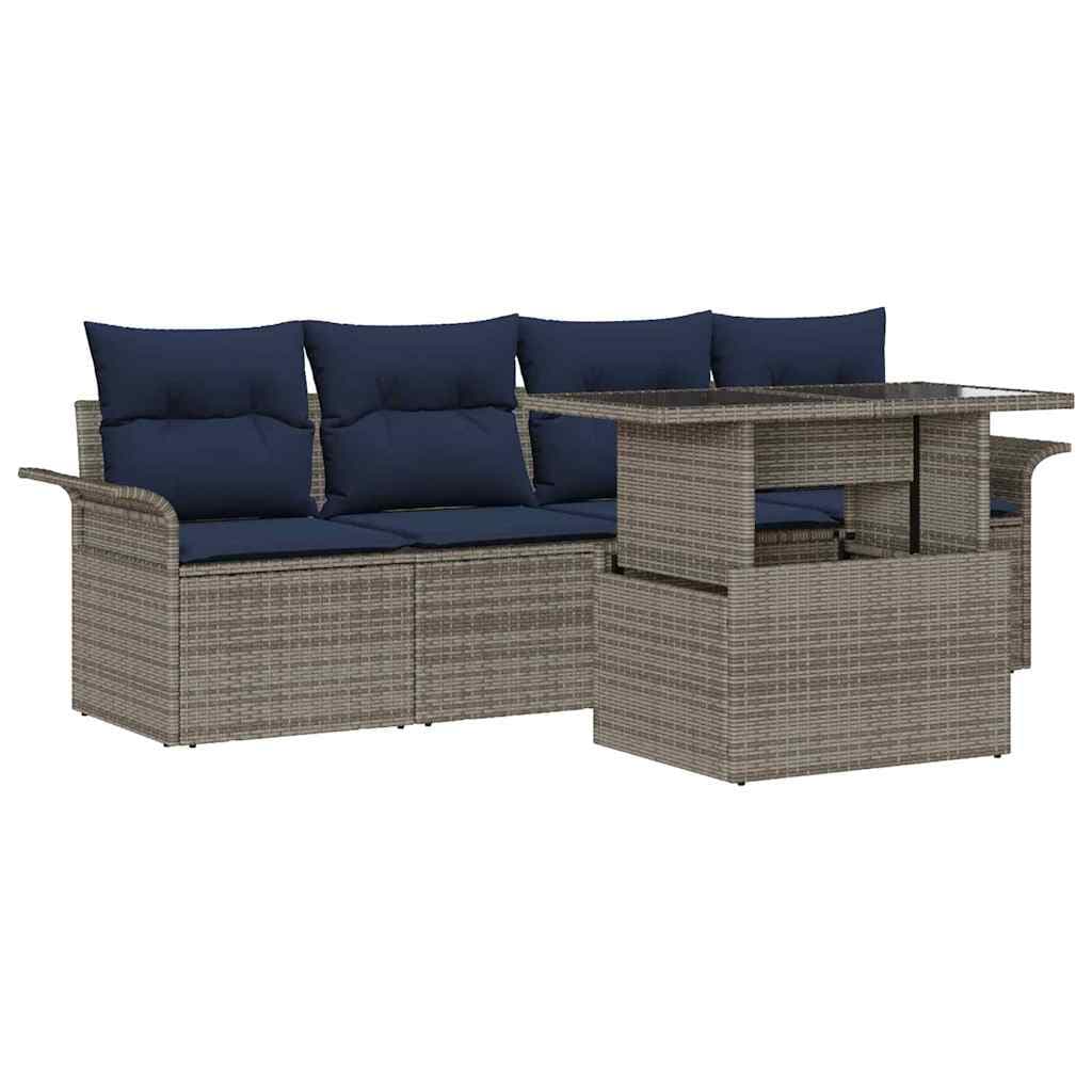 vidaXL Conjunto de Sofá de Jardim 5 pcs Cinzeto Rattan Sintético