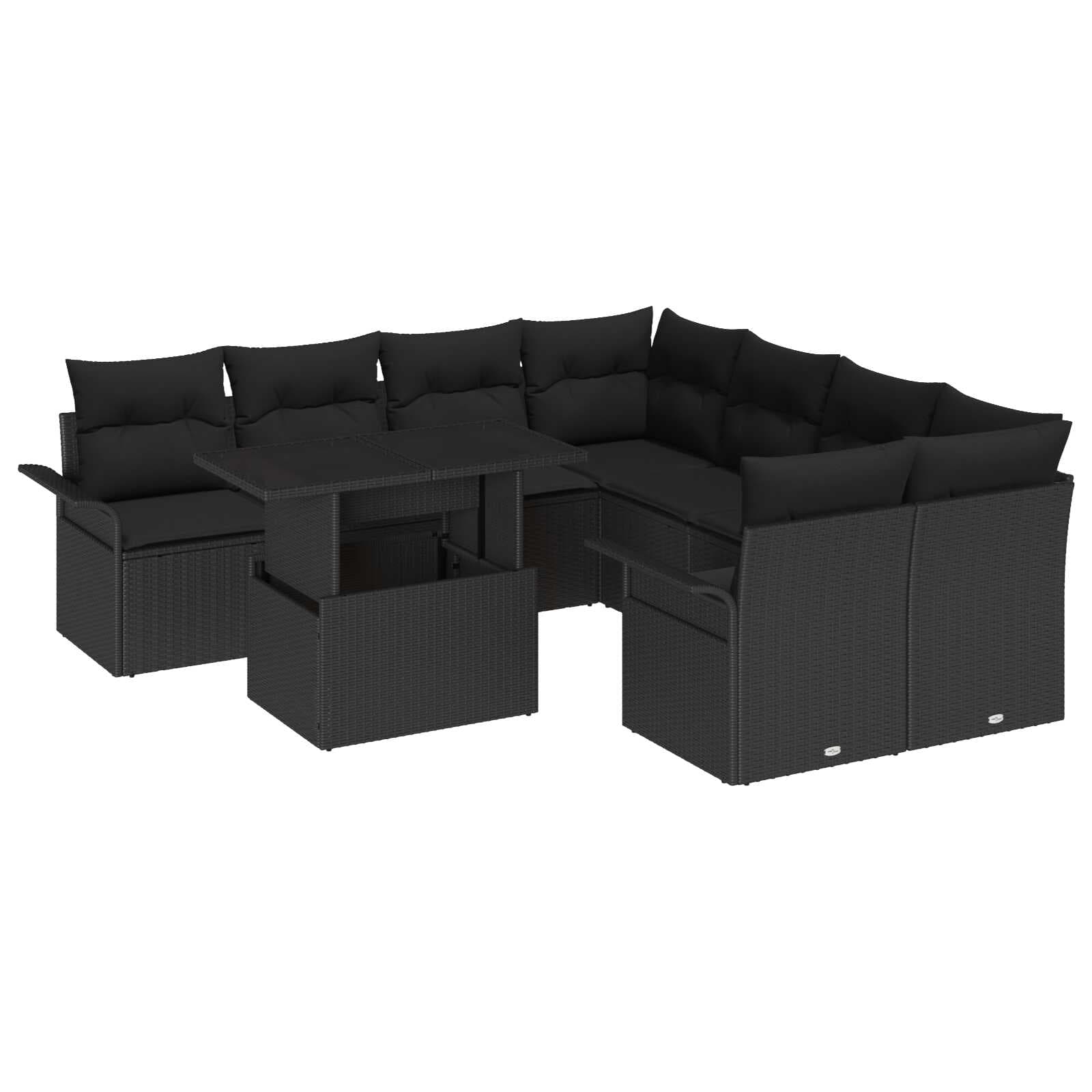 vidaXL Conjunto de Sofá de Jardim 9 pcs Preto Rattan de Polipropileno
