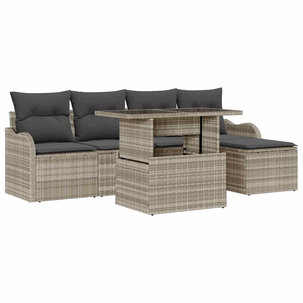 vidaXL Conjunto de Sofá de Jardim 6 pcs Cinzento-claro Polirattan