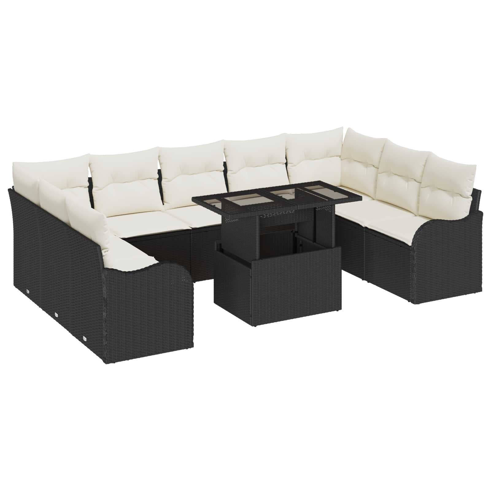 vidaXL Conjunto de Sofá de Jardim 10 pcs Preto Rattan de Polipropileno