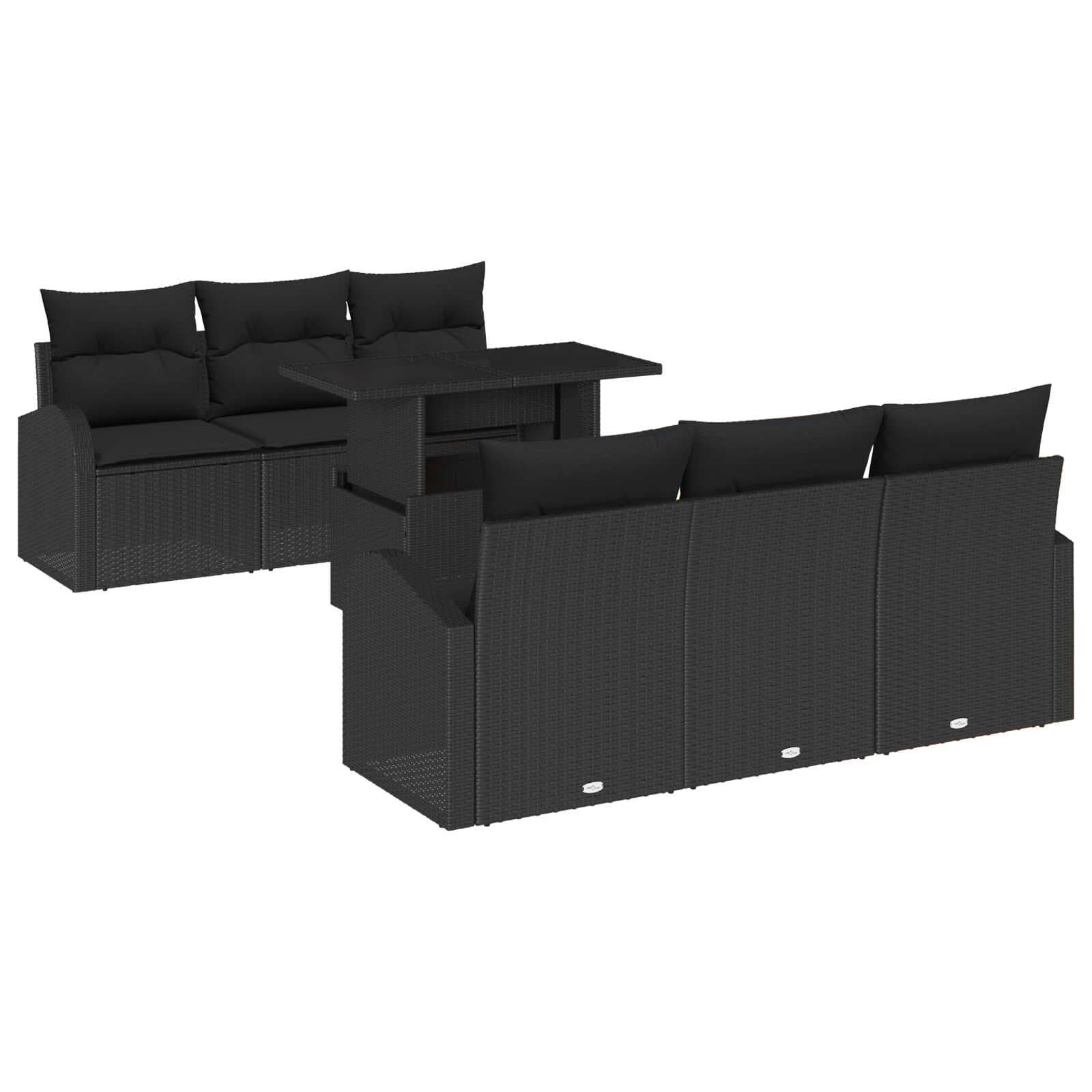 vidaXL Conjunto de Sofá de Jardim 7 pcs Preto Rattan de Polipropileno