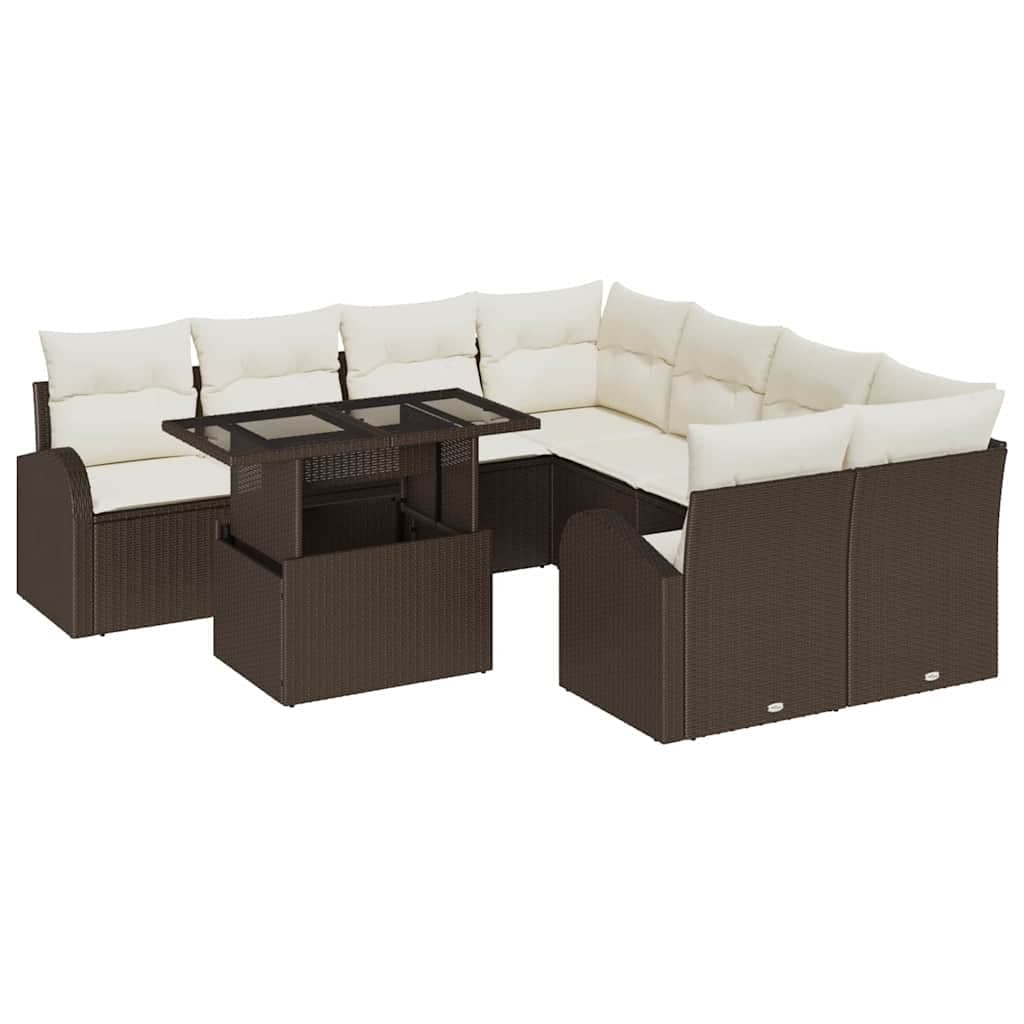 vidaXL Conjunto de Sofá de Jardim com almofada Manual 9 pcs Castanho
