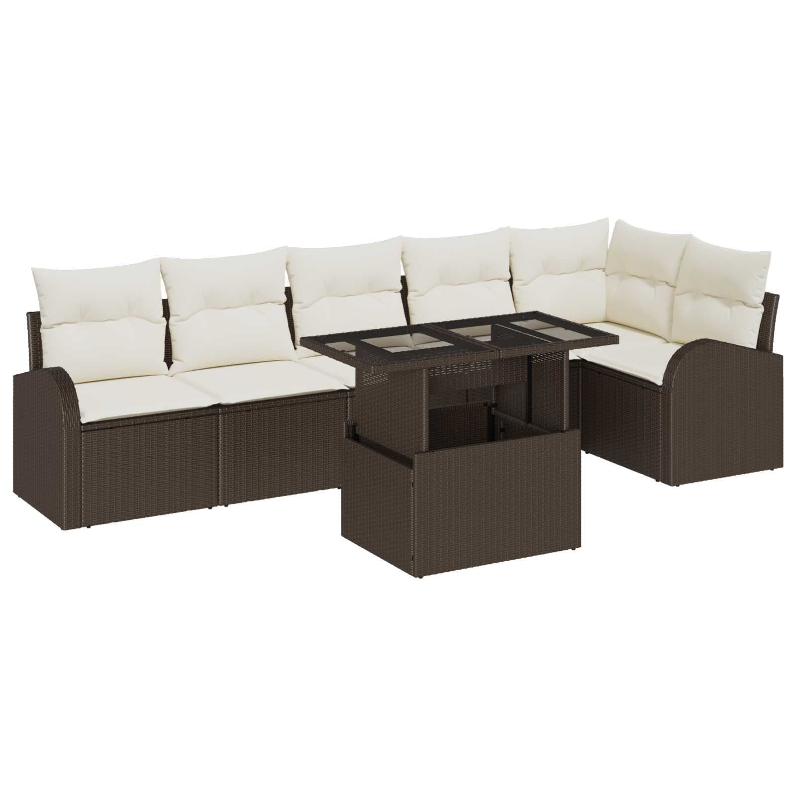 vidaXL Conjunto de Sofá de Jardim 7 pcs Castanho Rattan Sintético