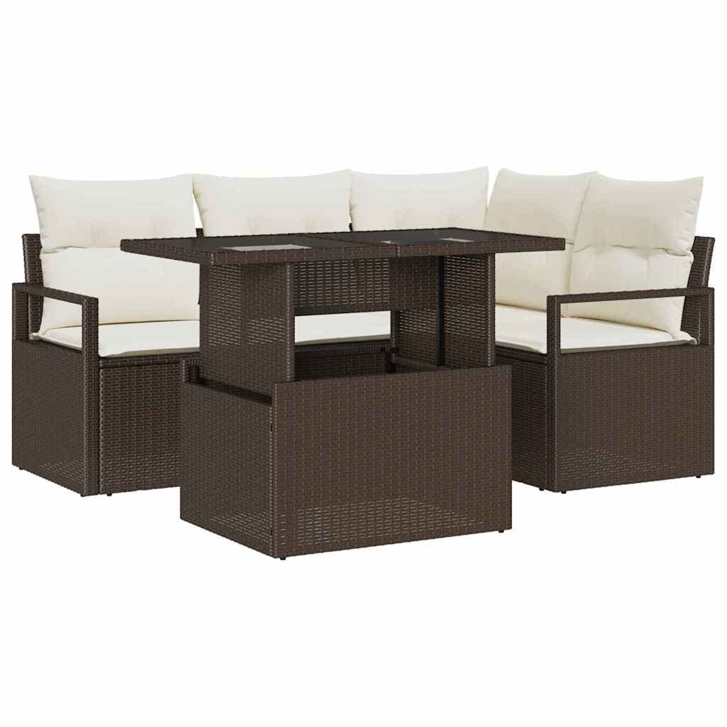 vidaXL Conjunto de Sofá de Jardim 5 Peças Castanho Rattan Sintético - 2357155269