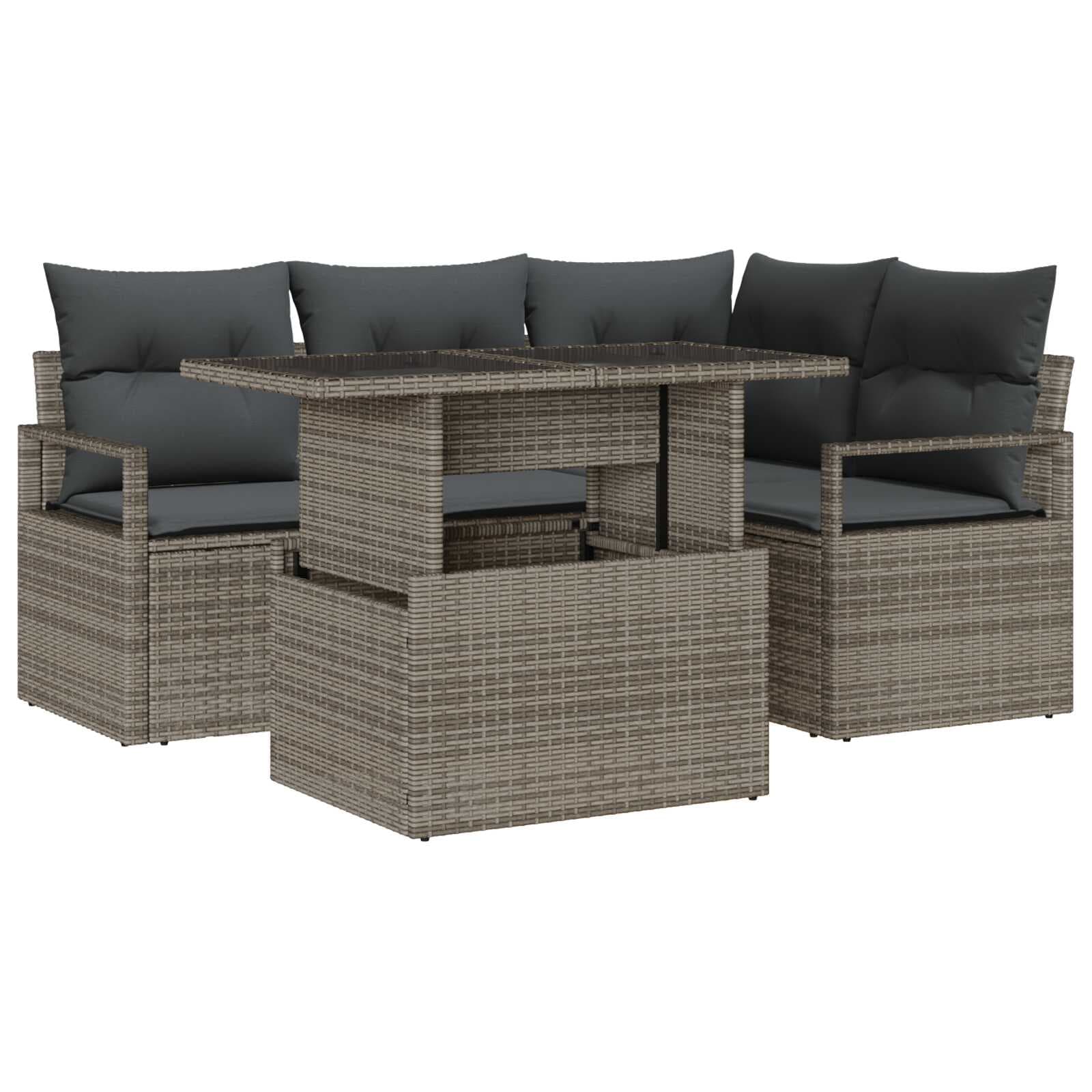 vidaXL Conjunto de Sofá de Jardim 5 pcs Cinzeto Rattan Sintético