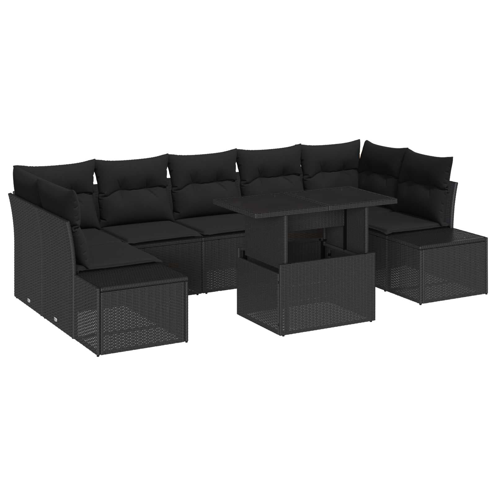 vidaXL Conjunto de Sofá de Jardim com almofada 8 pcs Preto