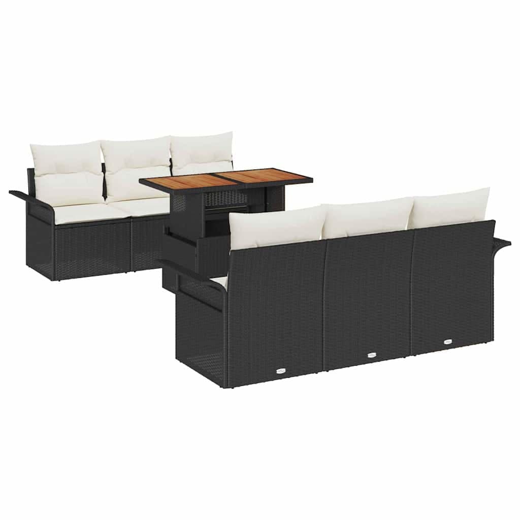 vidaXL Conjunto de Sofá de Jardim 7 pcs Preto Rattan Sintético