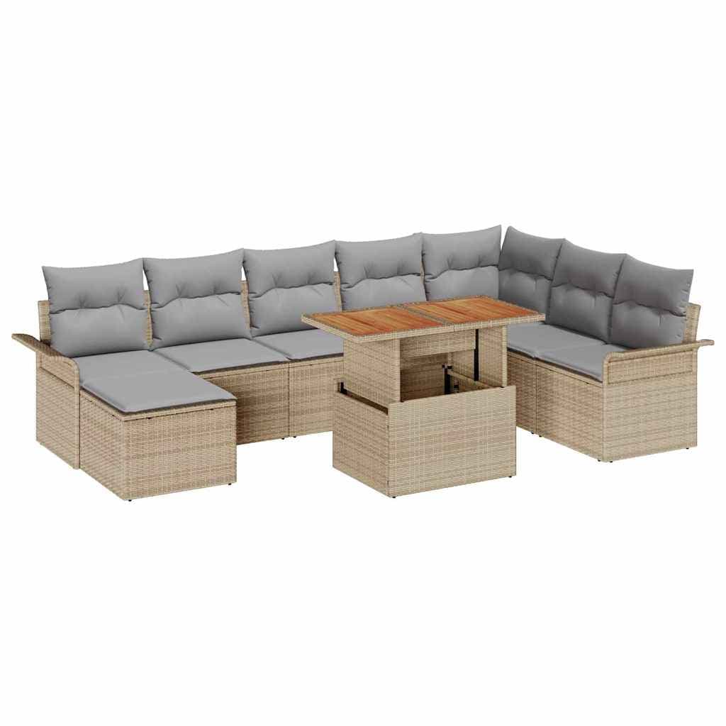 vidaXL Conjunto de Sofá de Jardim 9 Peças Bege Rattan Sintético - 1191296063