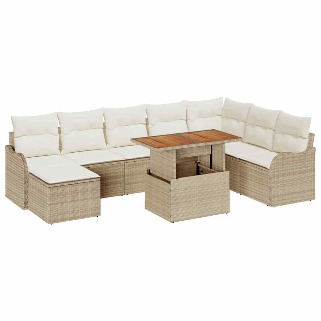 vidaXL Conjunto de Sofá de Jardim 9 Peças Bege Rattan Sintético - 4150460447