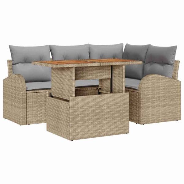 vidaXL Conjunto de Sofá de Jardim 5 Peças Bege Rattan Sintético - 1570658576