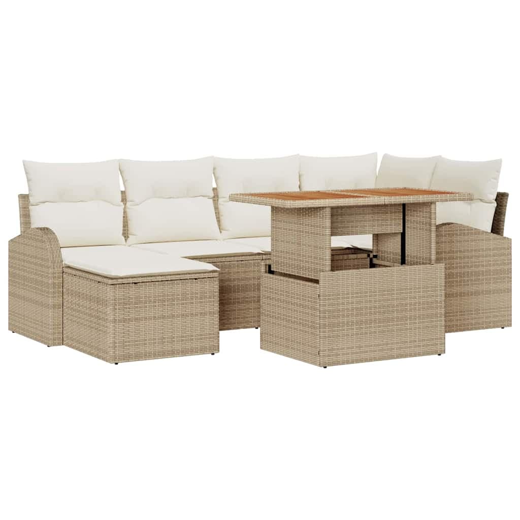vidaXL Conjunto de Sofá de Jardim 7 pcs Bege Rattan Sintético