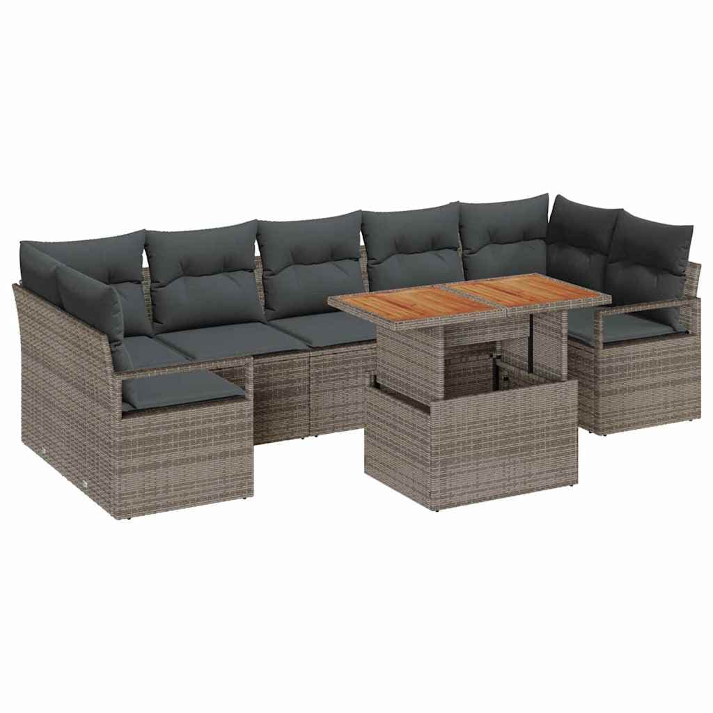 vidaXL Conjunto de Sofá de Jardim 8 pcs Cinzeto Rattan Sintético