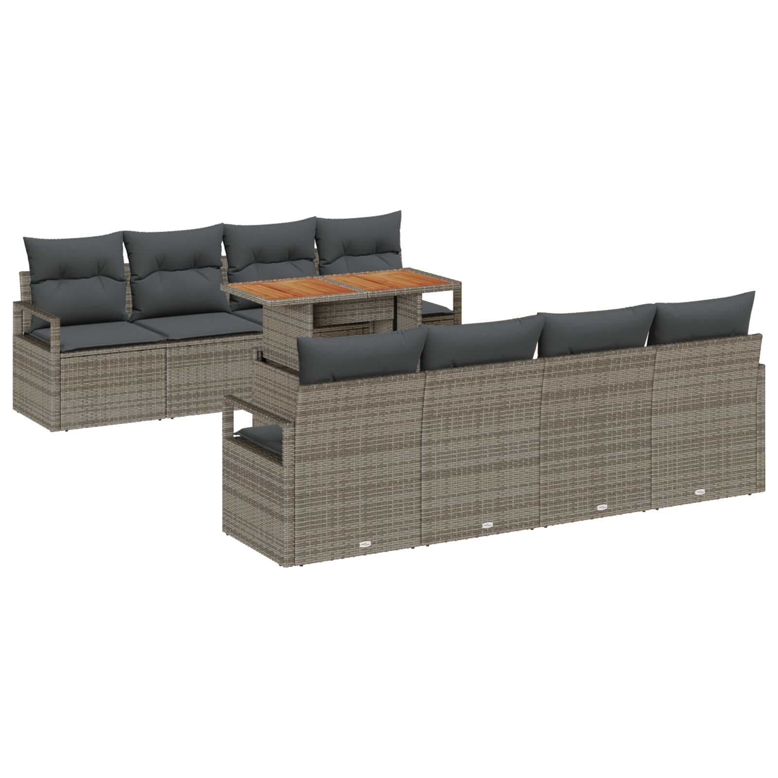 vidaXL Conjunto de Sofá de Jardim 9 pcs Cinzeto Rattan Sintético