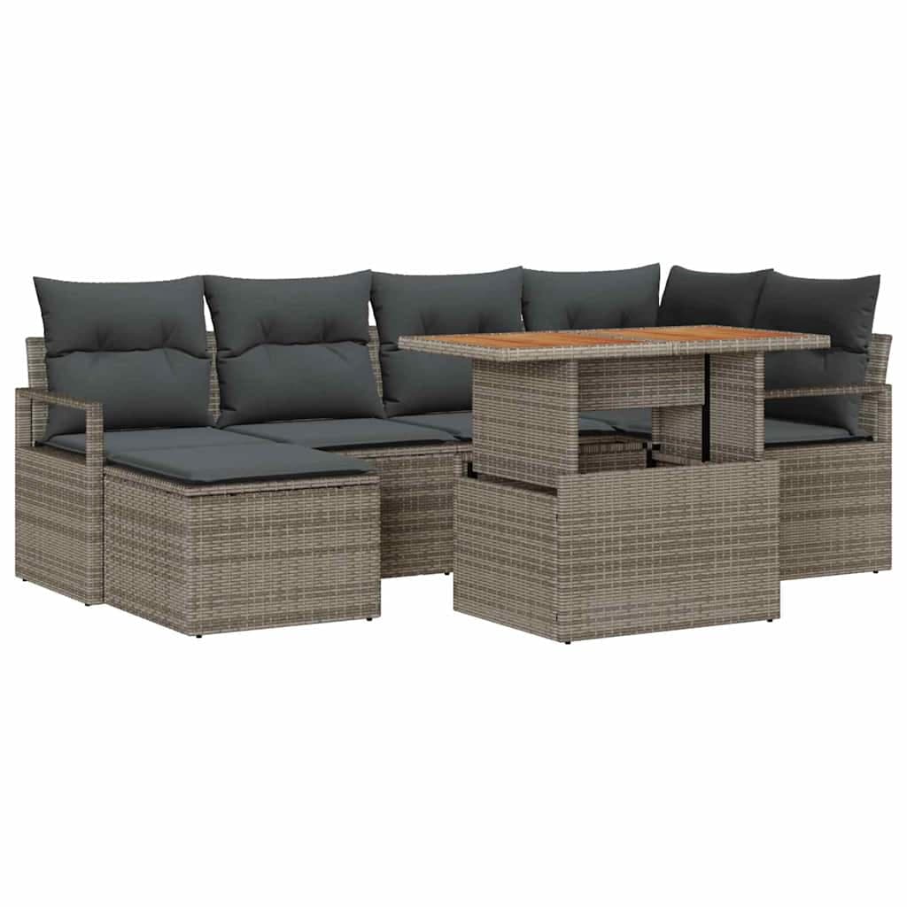 vidaXL Conjunto de Sofá de Jardim 7 Peças Cinzeto Rattan Sintético - 2431614384