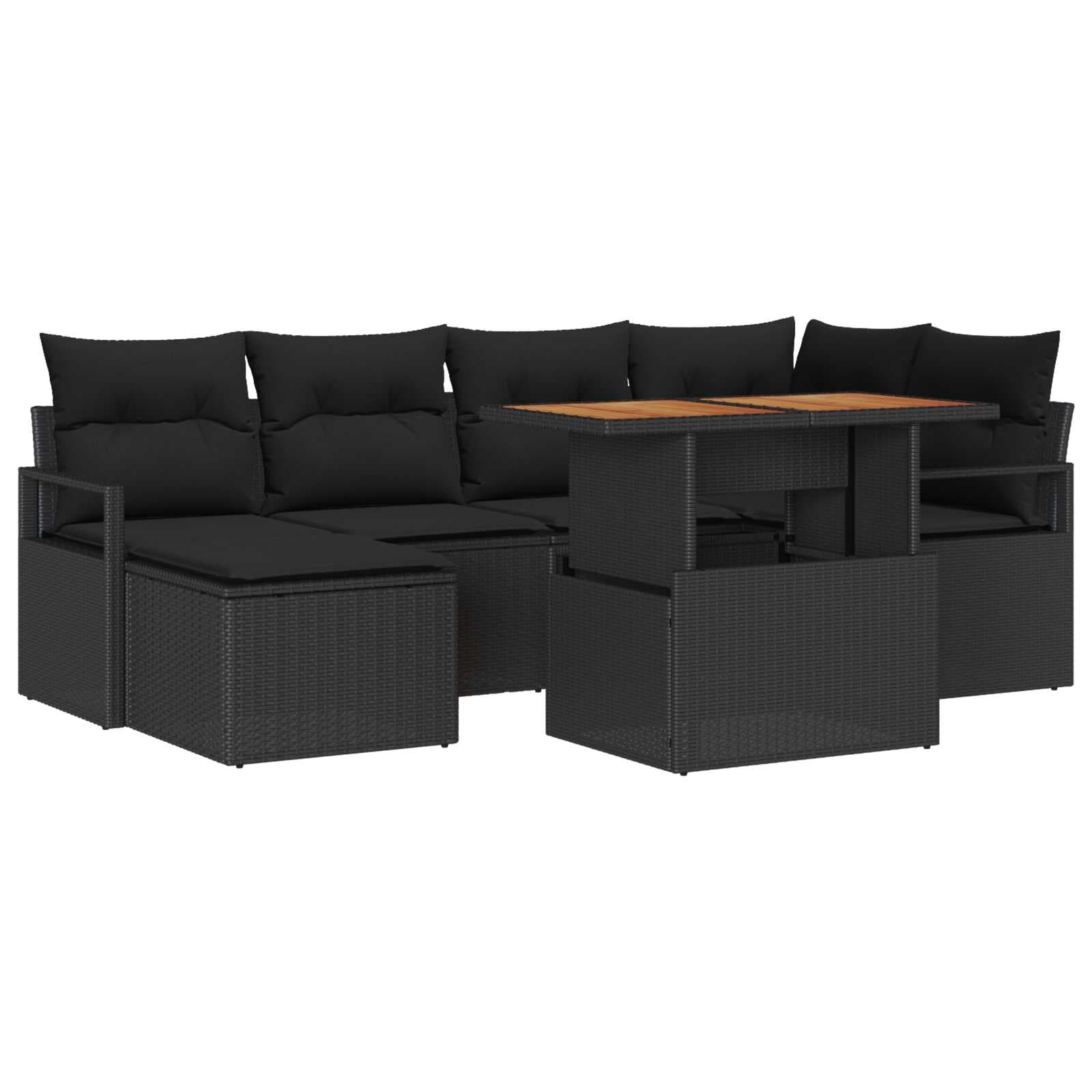 vidaXL Conjunto de Sofá de Jardim 7 pcs Preto Rattan Sintético