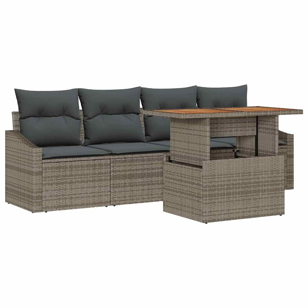 vidaXL Conjunto de Sofá de Jardim 5 pcs Cinzeto Rattan Sintético