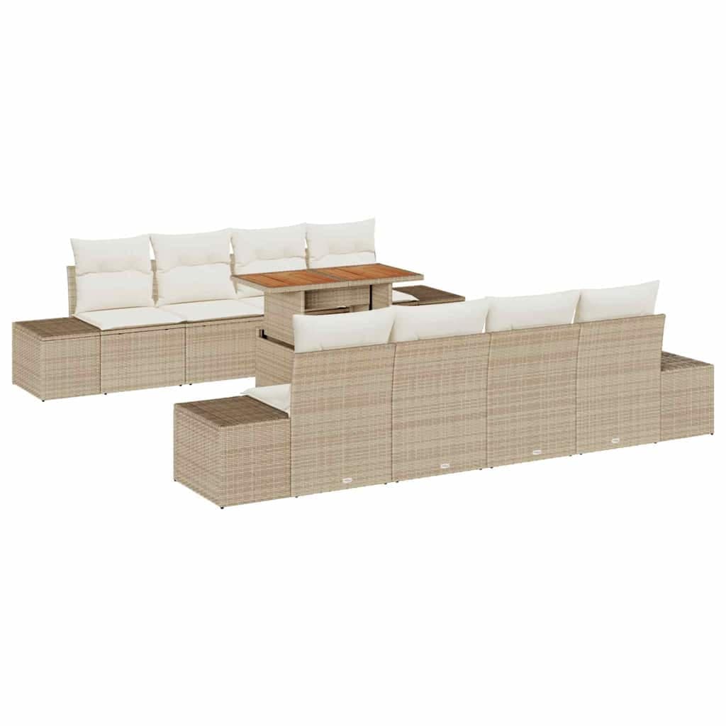 vidaXL Conjunto de Sofá de Jardim 9 pcs Bege Rattan Sintético