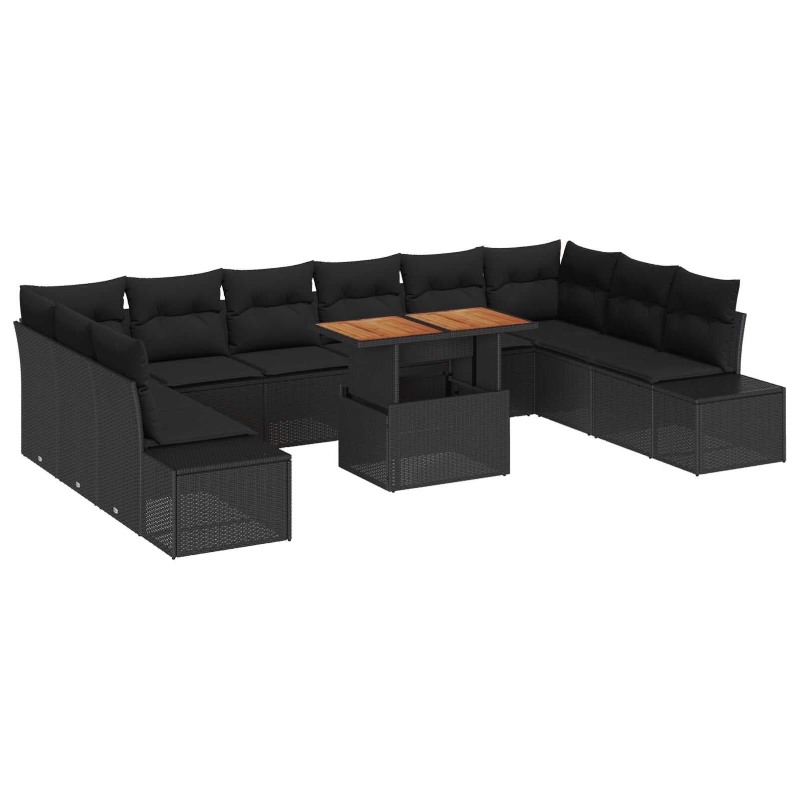 vidaXL Conjunto de Sofá de Jardim 11 pcs Preto Rattan Sintético