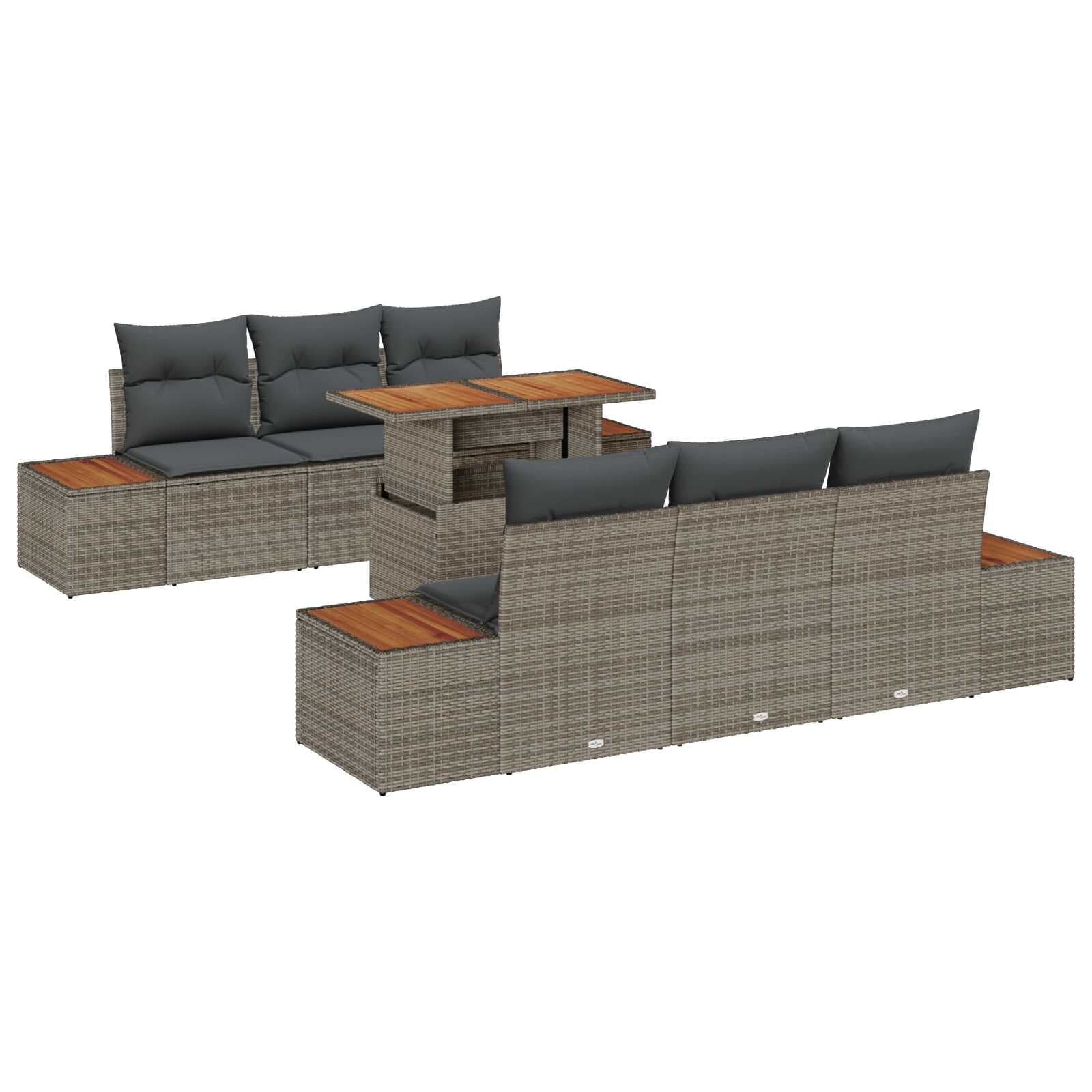 vidaXL Conjunto de Sofá de Jardim 7 pcs Cinzeto Rattan Sintético