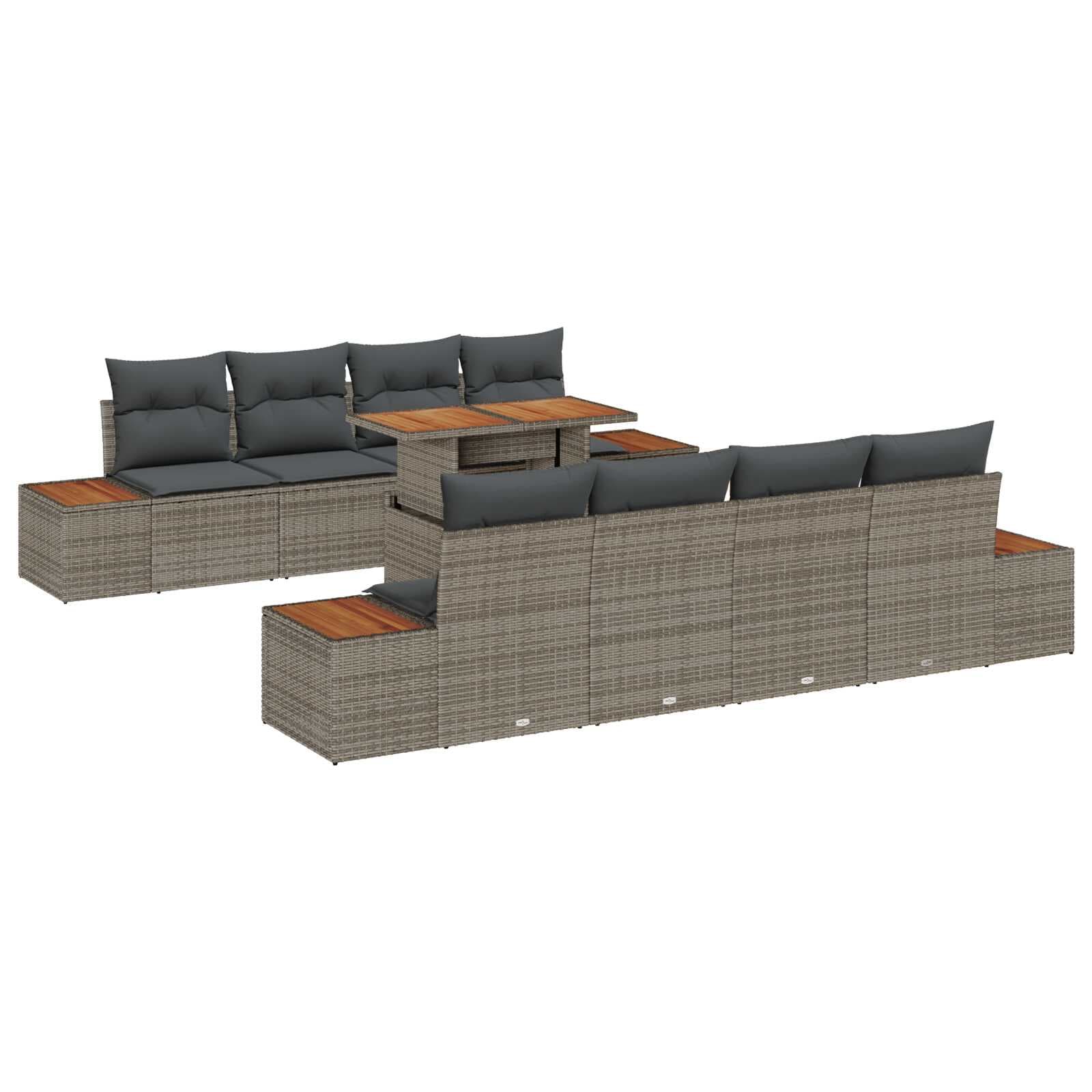 vidaXL Conjunto de Sofá de Jardim 9 Peças Cinzeto Rattan Sintético - 468342548