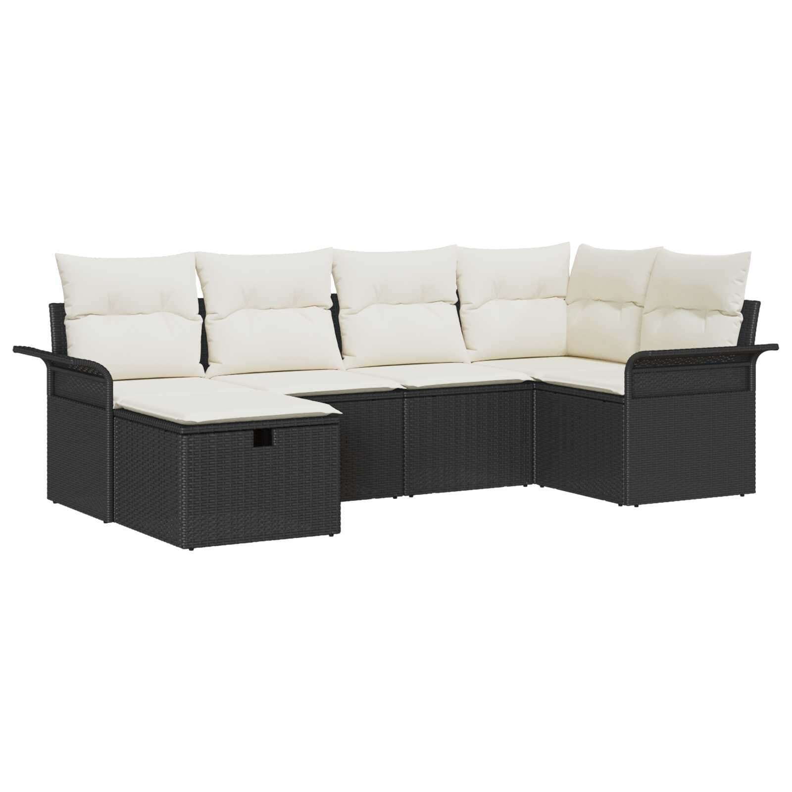vidaXL Conjunto de Sofá de Jardim Manual 6 pcs Preto e Creme vime PE
