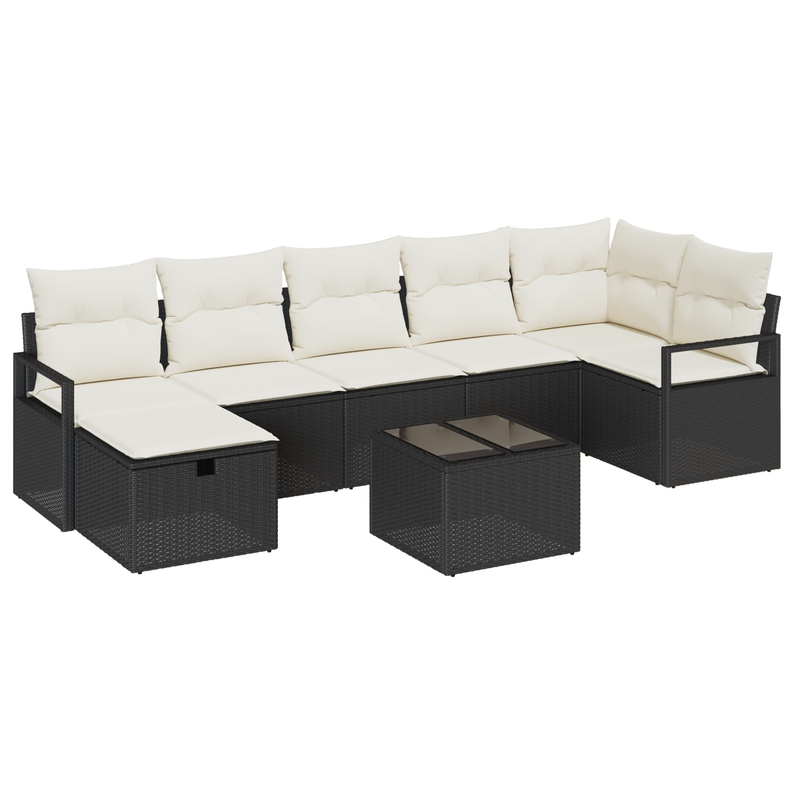 vidaXL Conjunto de Sofás com almofada 8 pcs Preto e Creme vime PE