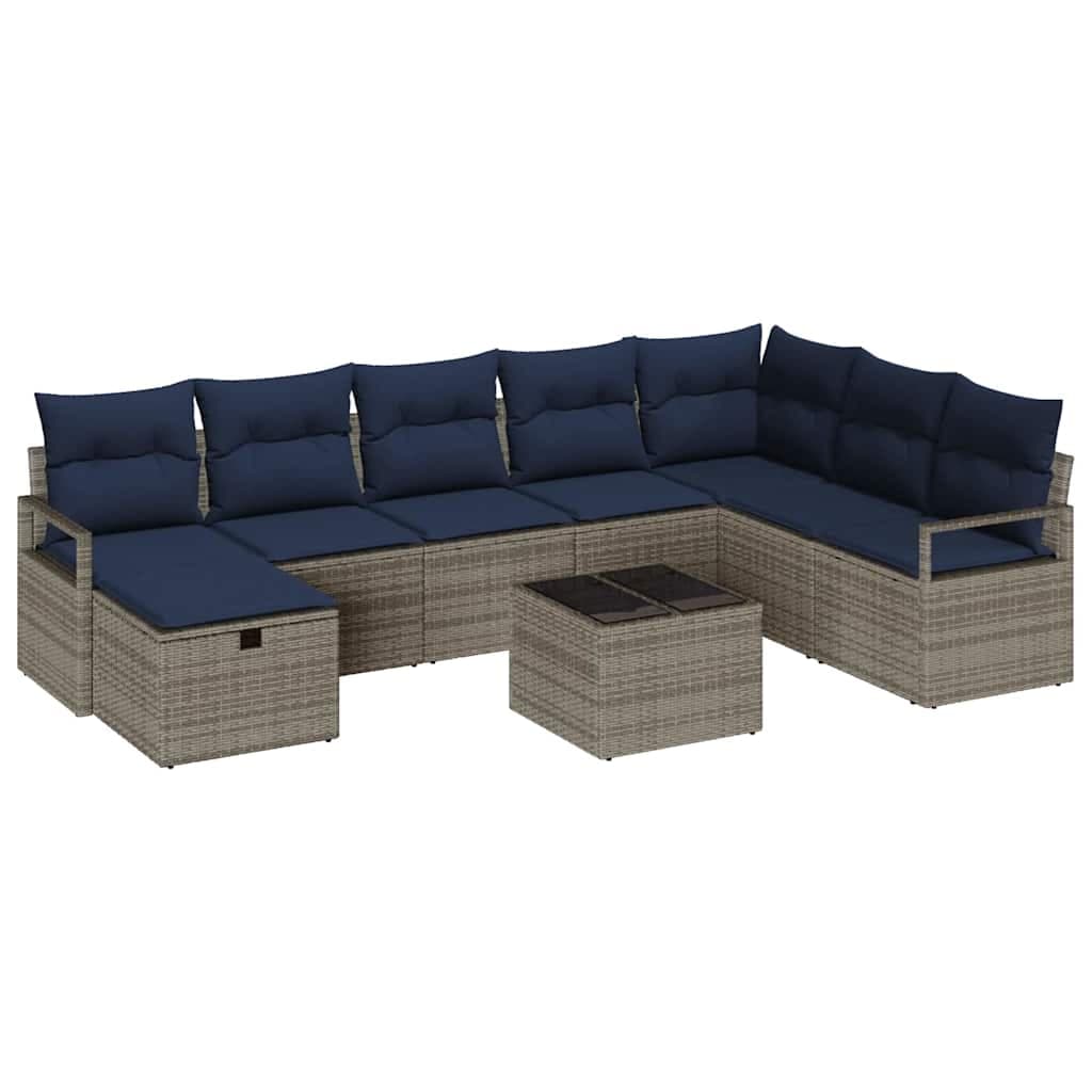 vidaXL Conjunto de Sofás com almofada 9 pcs Cinzeto vime PE