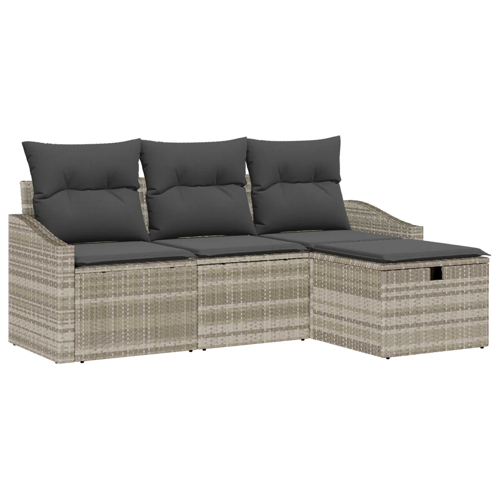 vidaXL Conjunto de Sofás com almofada 4 pcs Cinzento-claro vime PE