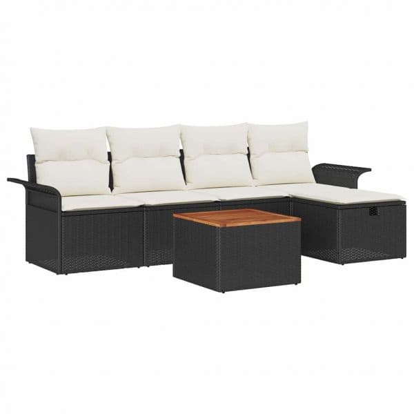 vidaXL Conjunto de Sofá de Jardim com Almofada 6 Peças Preto Vime Pe - 3927829539