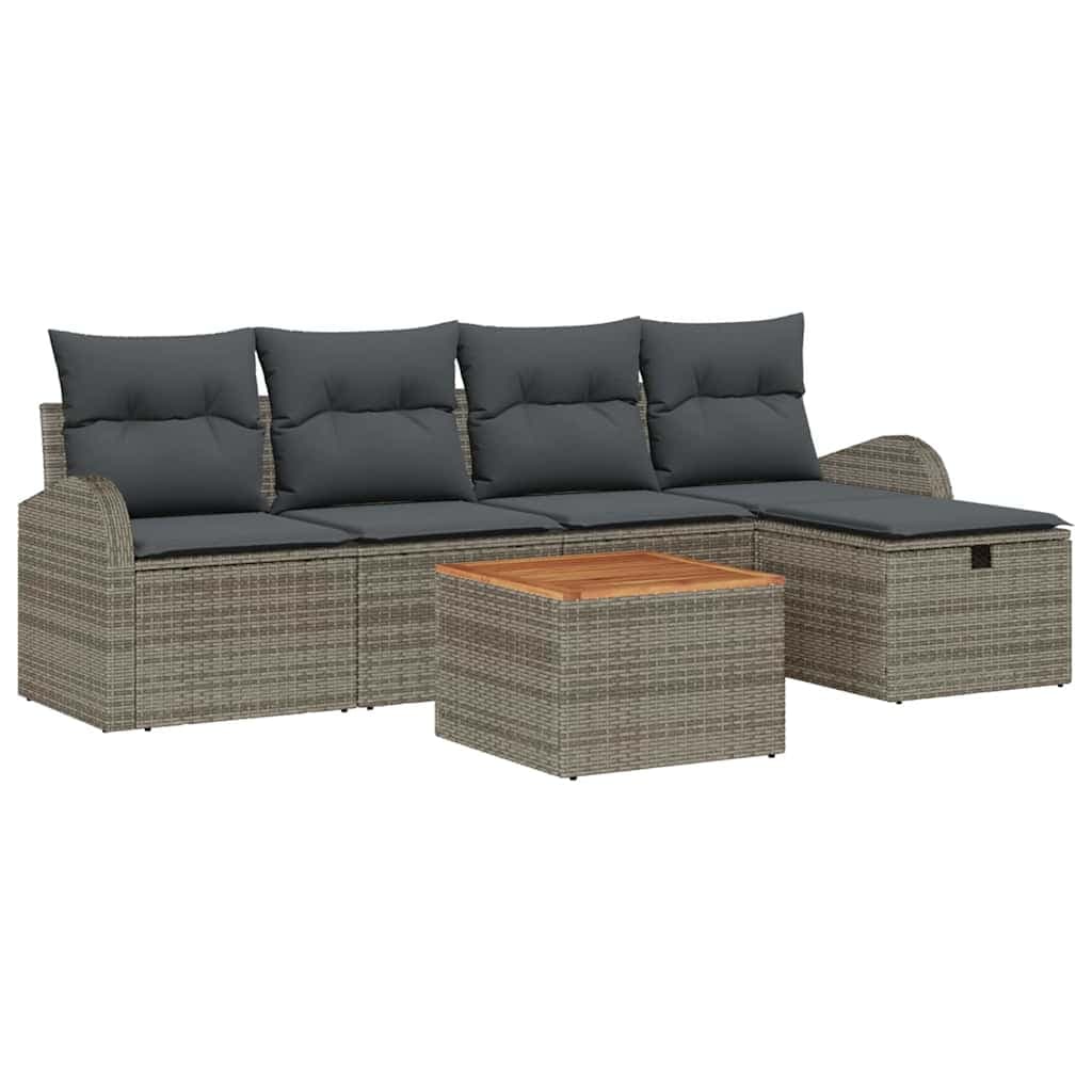 vidaXL Conjunto de Sofá de Jardim com almofada 6 pcs Cinzeto vime PE