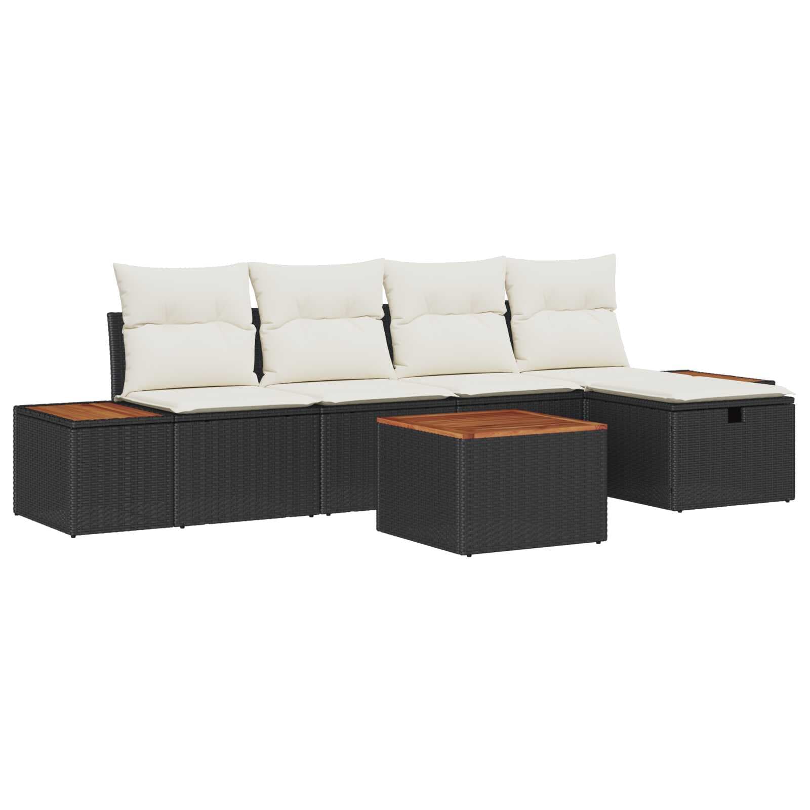 vidaXL Conjunto de Sofá de Jardim com almofada 6 pcs Preto vime PE