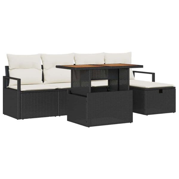 vidaXL Conjunto de Sofá de Jardim com Almofada 6 Peças Preto Vime Pe - 2848464251
