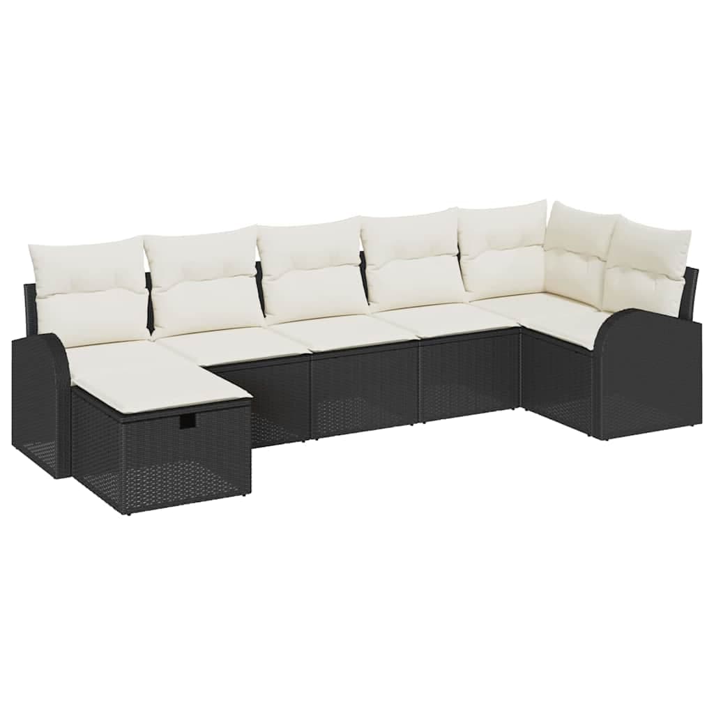 vidaXL Conjunto de Sofá de Jardim com Almofada 7 Peças Preto Vime Pe - 1633113080