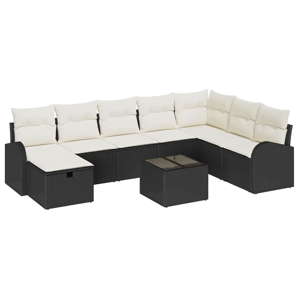 vidaXL Conjunto de Sofá de Jardim 9 Peças Preto Rattan Sintético - 87791356