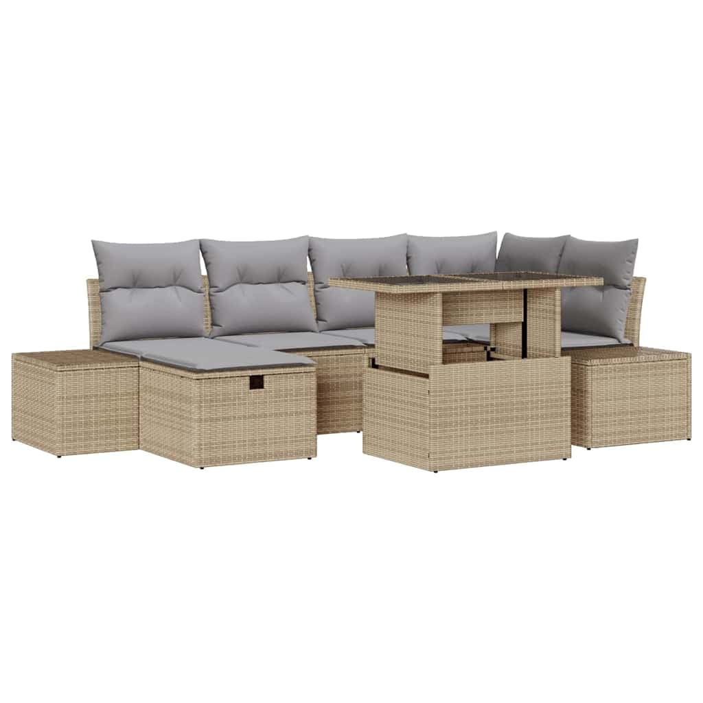 vidaXL Conjunto de Sofá de Jardim 7 pcs Bege vime PE