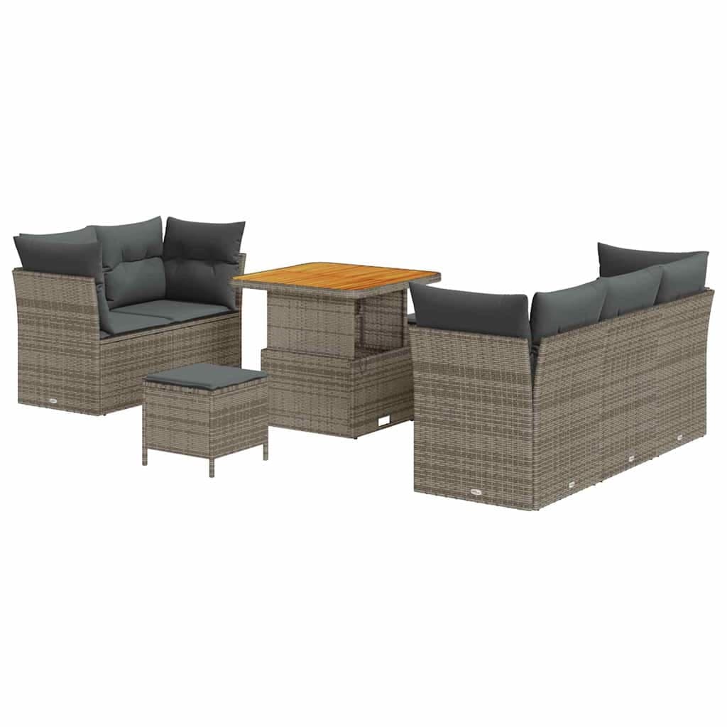vidaXL Conjunto de Sofá de Jardim com Almofada 8 Peças Cinzeto Vime Pe - 3656070301