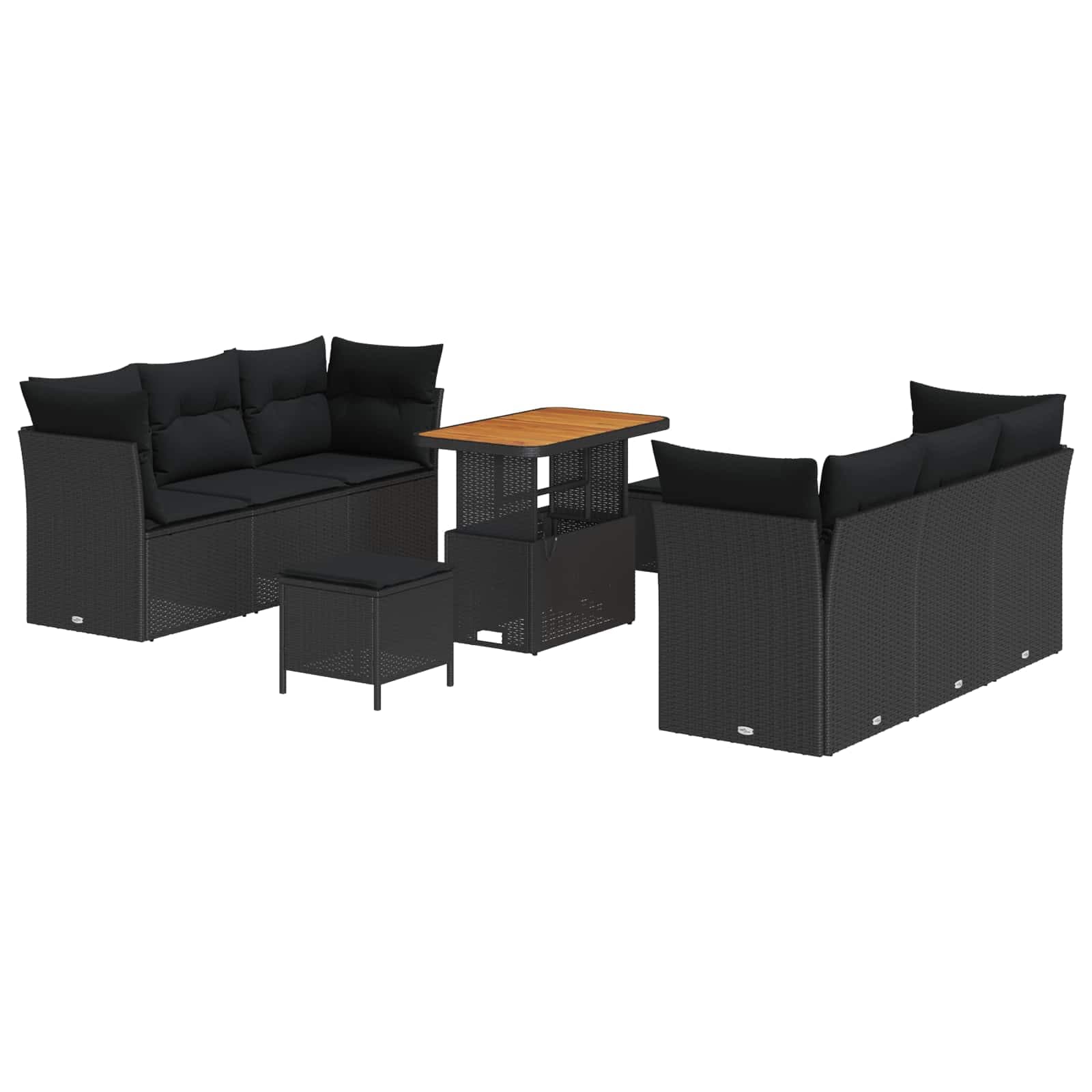 vidaXL Conjunto de Sofá de Jardim com Almofada 9 Peças Preto Vime Pe - 3086431562