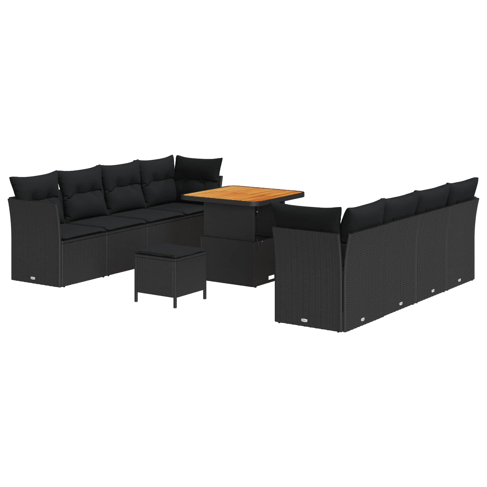 vidaXL Conjunto de Sofá de Jardim 11 pcs Preto vime PE