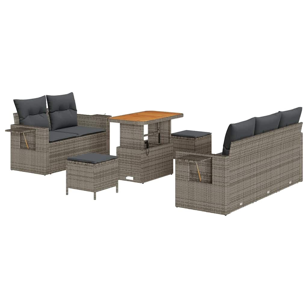 vidaXL Conjunto de Sofá de Jardim com Almofada 8 Peças Cinzeto Vime Pe - 2924077232