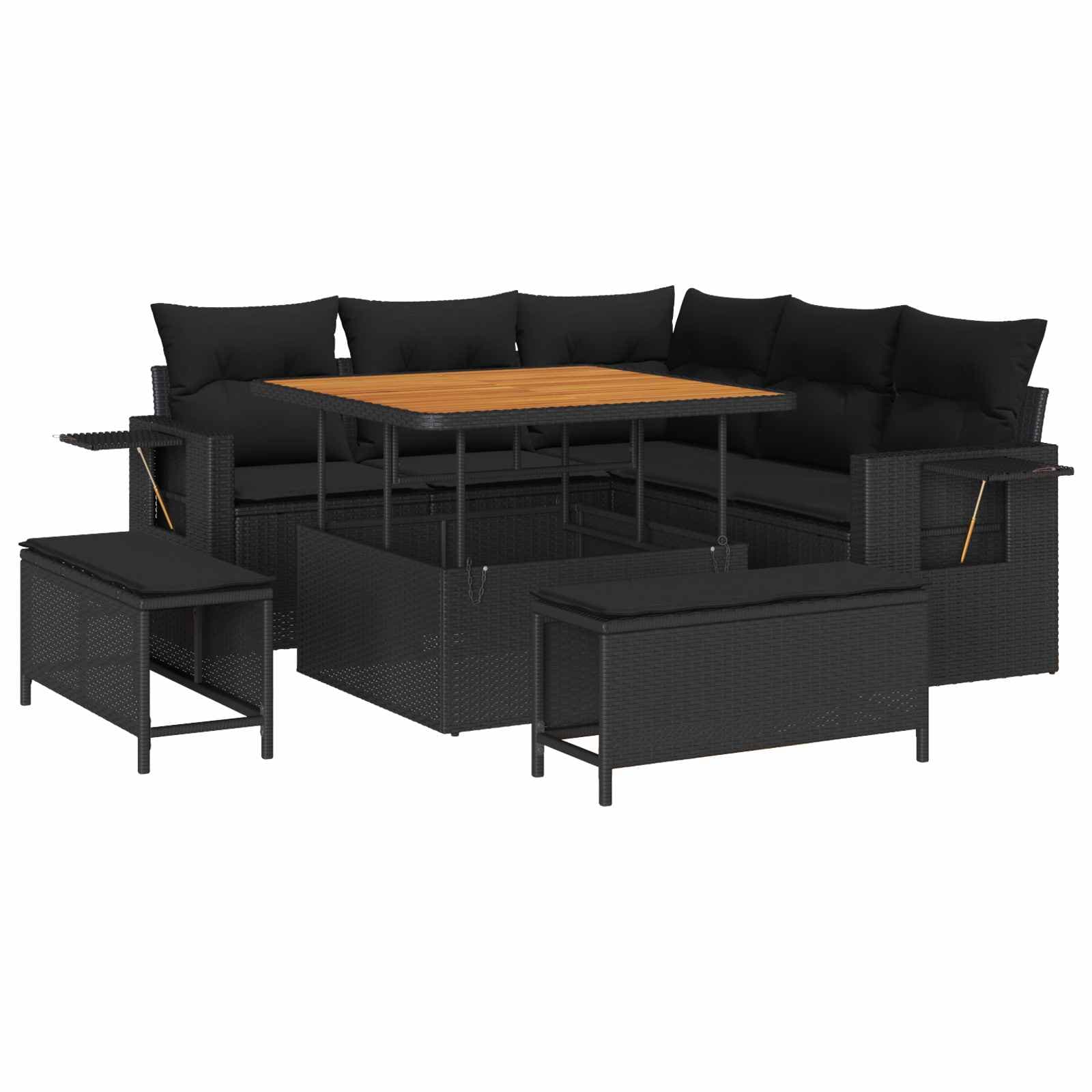 vidaXL Conjunto de Sofá de Jardim com almofada 8 pcs Preto vime PE