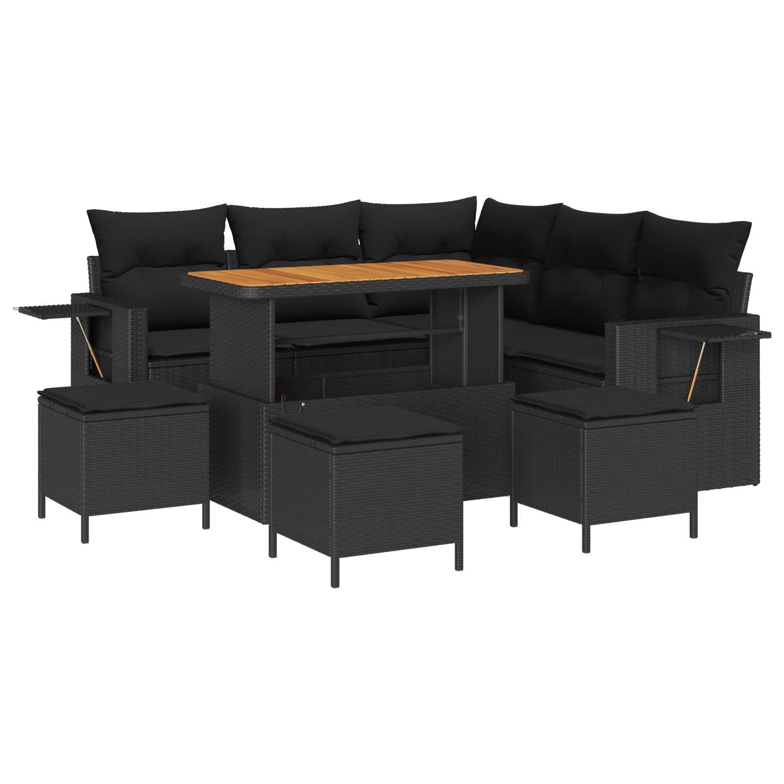 vidaXL Conjunto de Sofá de Jardim com Almofada 9 Peças Preto Vime Pe - 4210040276