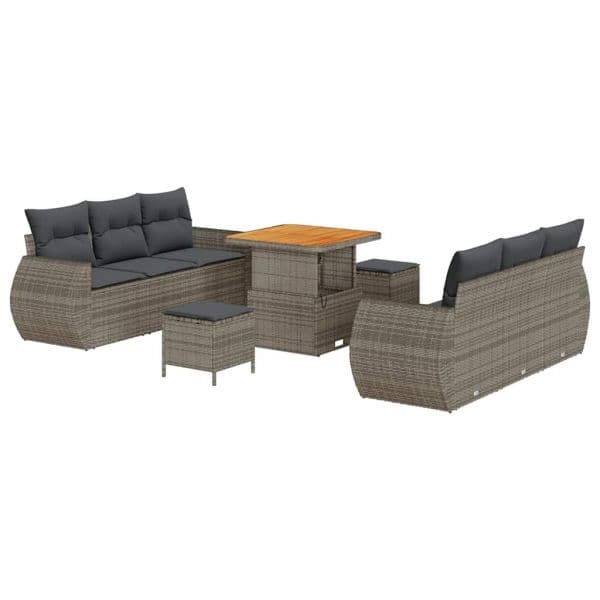 vidaXL Conjunto de Sofá de Jardim com Almofada 9 Peças Cinzeto Vime Pe - 3505507833