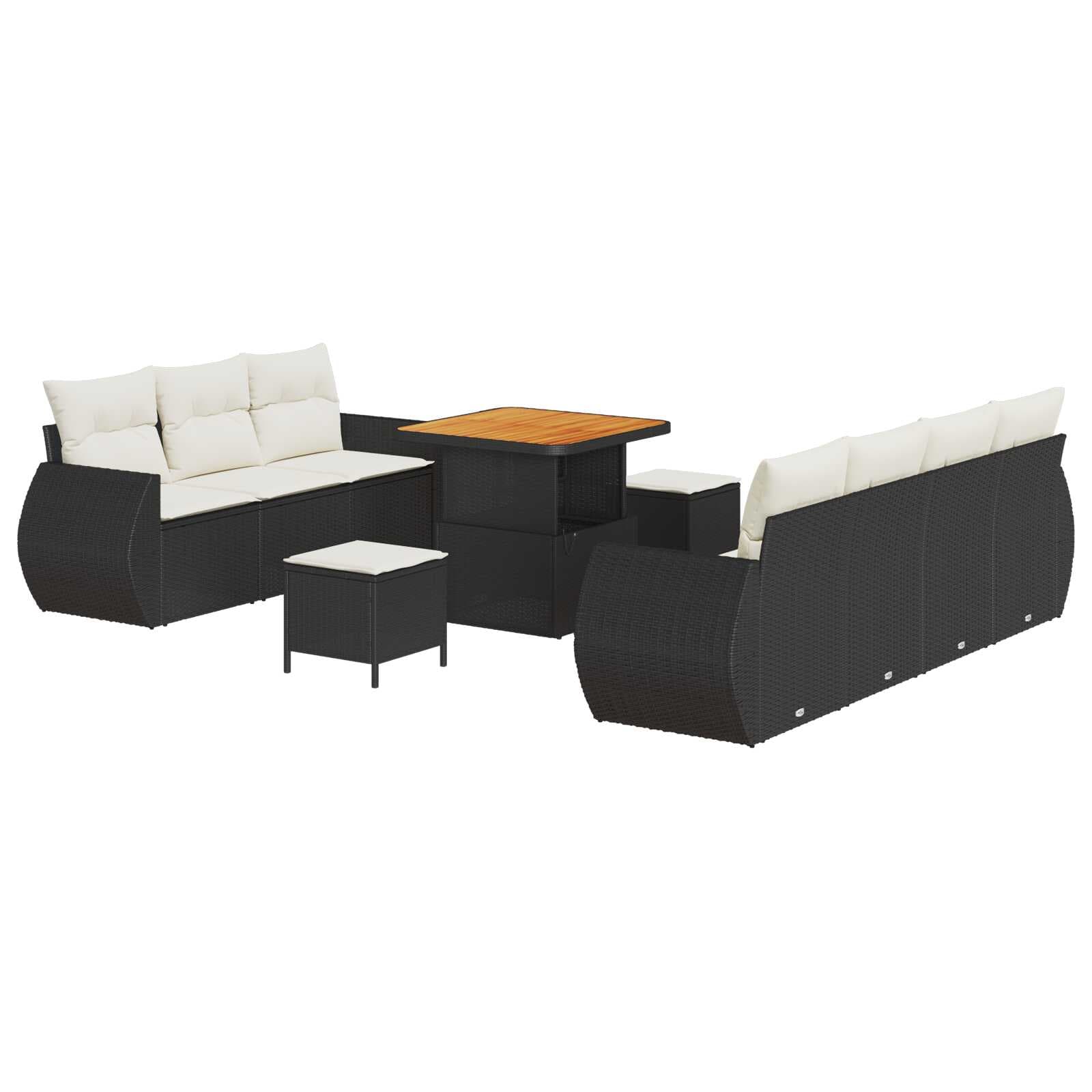 vidaXL Conjunto de Sofá de Jardim com almofada 10 pcs Preto vime PE