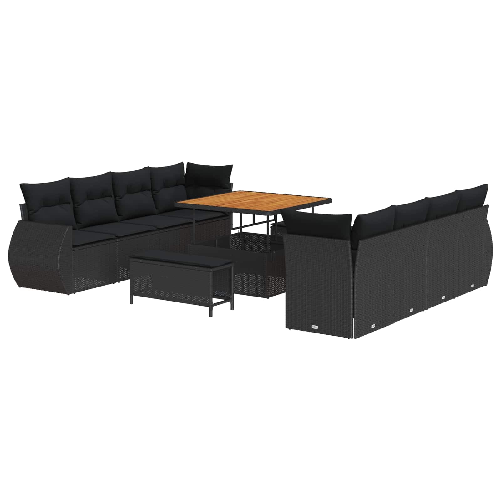 vidaXL Conjunto de Sofá de Jardim com Almofada 11 Peças Preto Vime Pe - 2516981525
