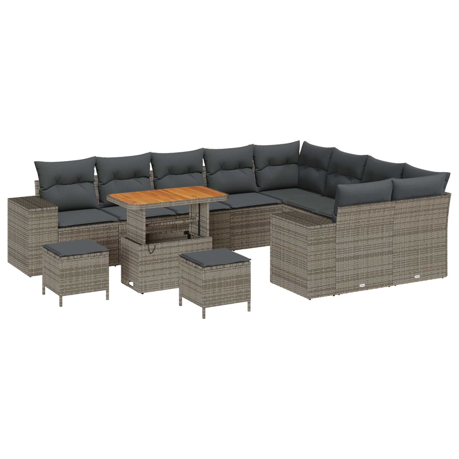 vidaXL Conjunto de Sofá de Jardim com Almofada 12 Peças Cinzeto Vime Pe - 2584581161