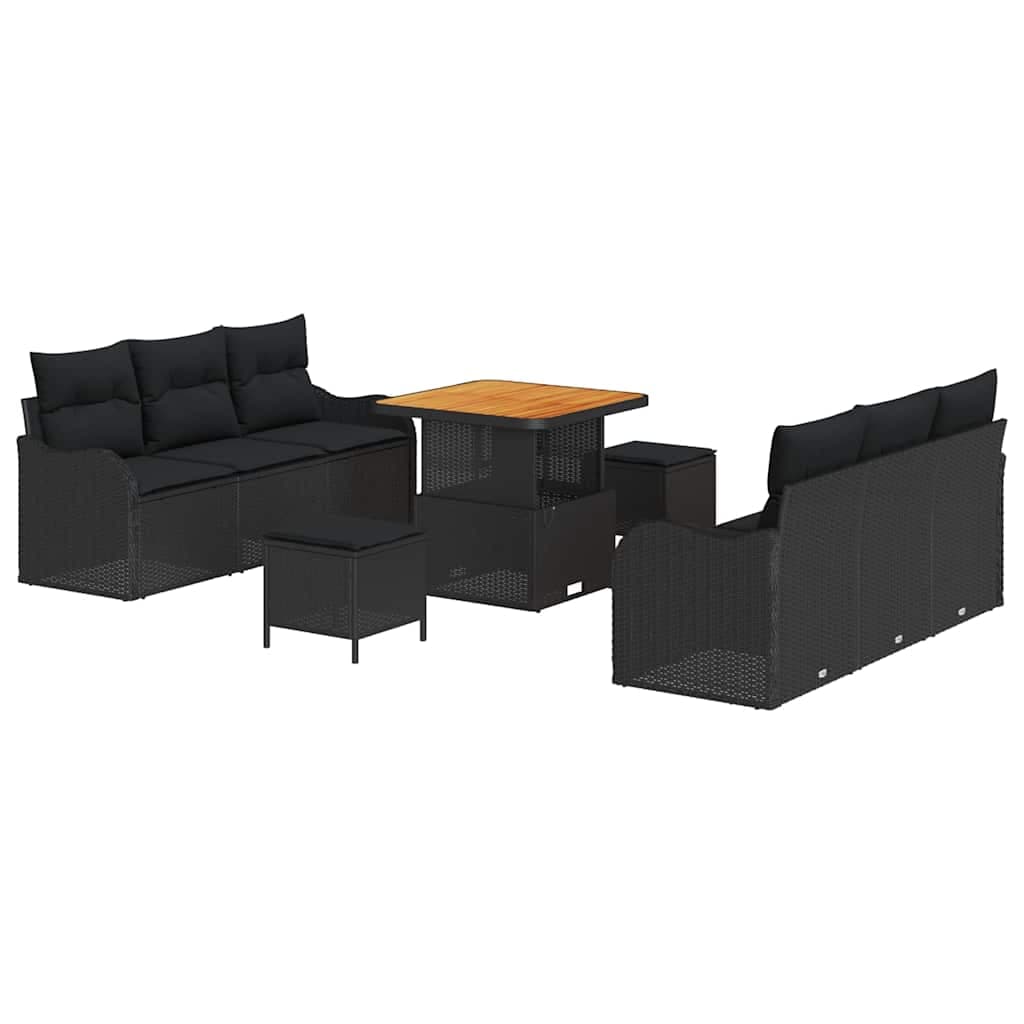 vidaXL Conjunto de Sofá de Jardim com Almofada 9 Peças Preto Vime Pe - 3980982313