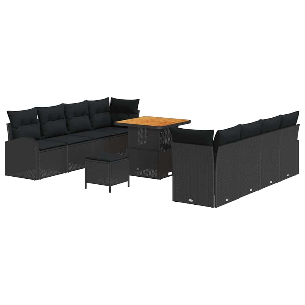 vidaXL Conjunto de Sofá de Jardim com Almofada 11 Peças Preto Vime Pe - 2747991257