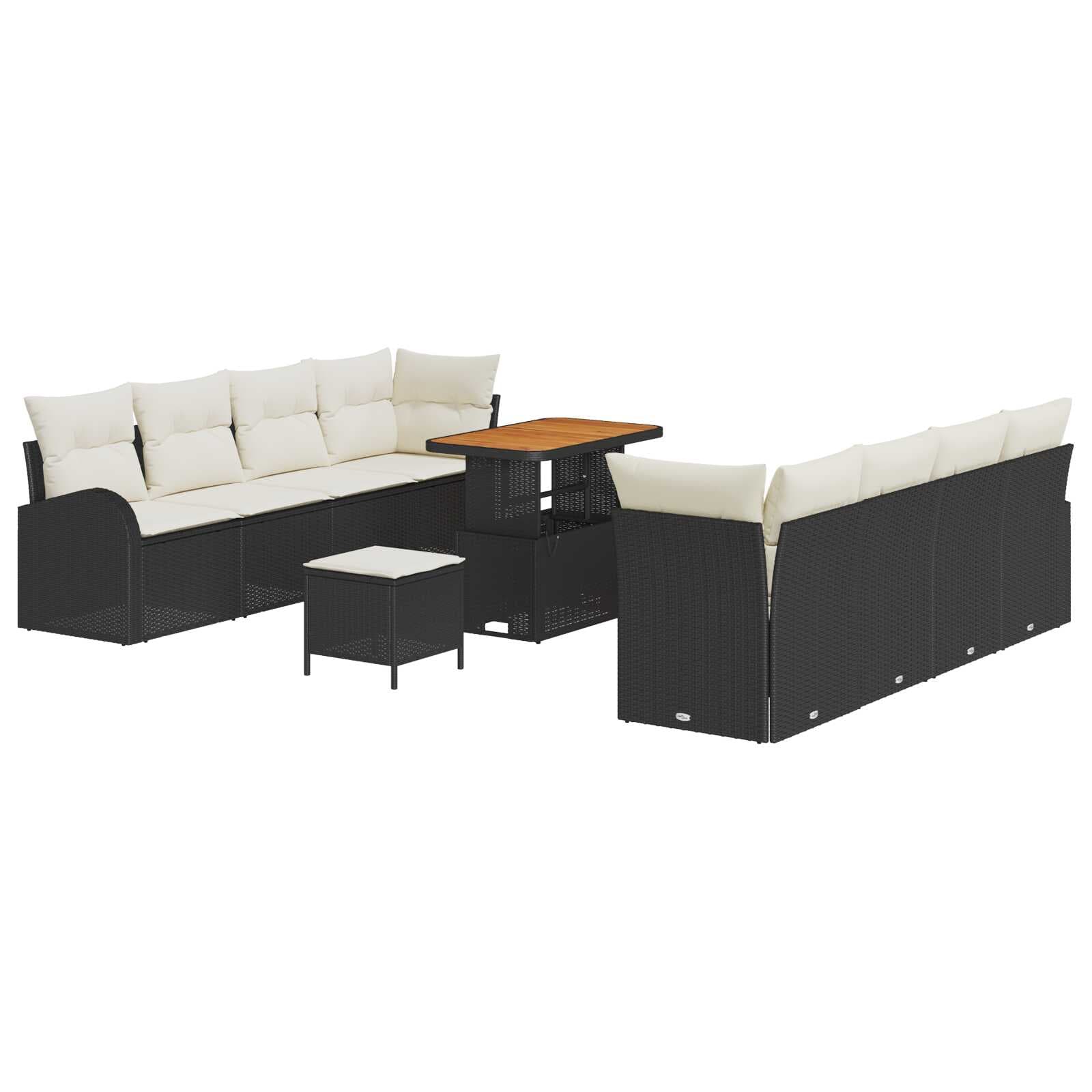 vidaXL Conjunto de Sofá de Jardim com Almofada 11 Peças Preto Vime Pe - 3183341953